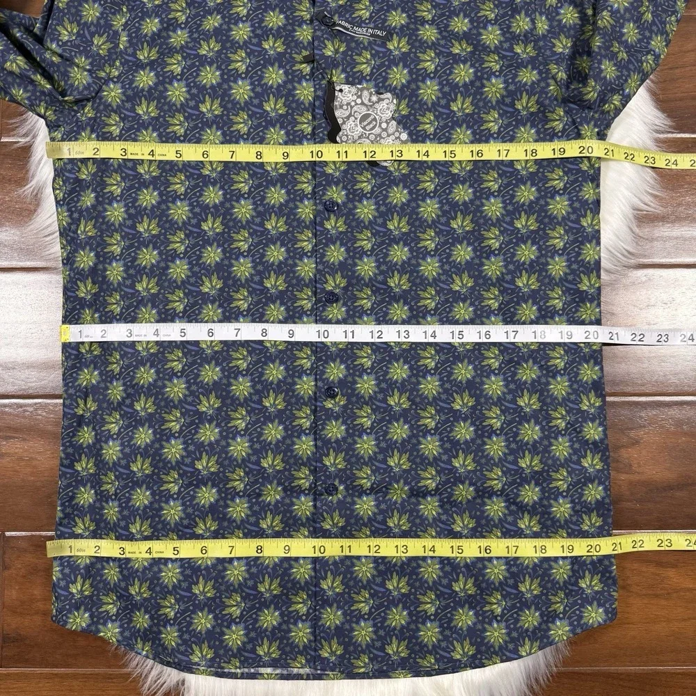 Visconti‎ Black Men's Size Small Green Blue Leaf Print Long Sleeve Shirt